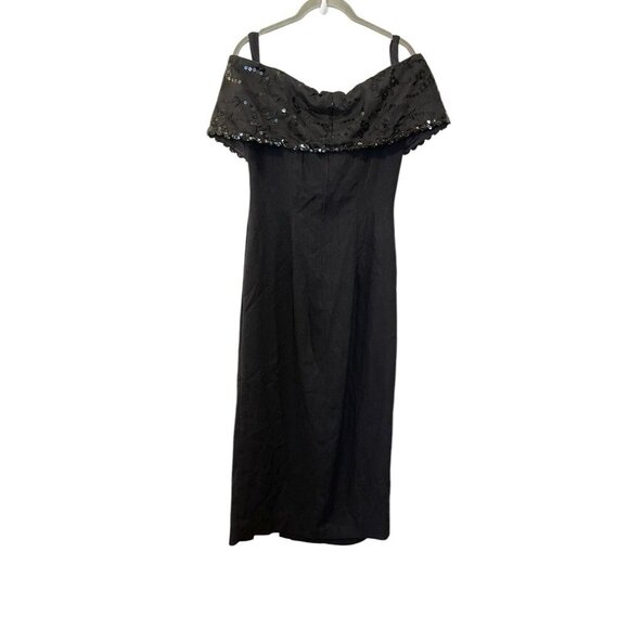 J. R. Nites Caliendo 80s 90s Prom Vintage Black Sequin Off Shoulder Fitted Dress - Picture 2 of 9